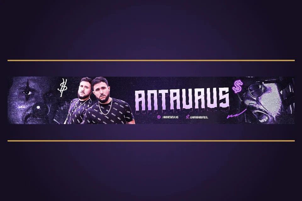 Banner de Antaurus sobre fondo morado con líneas doradas