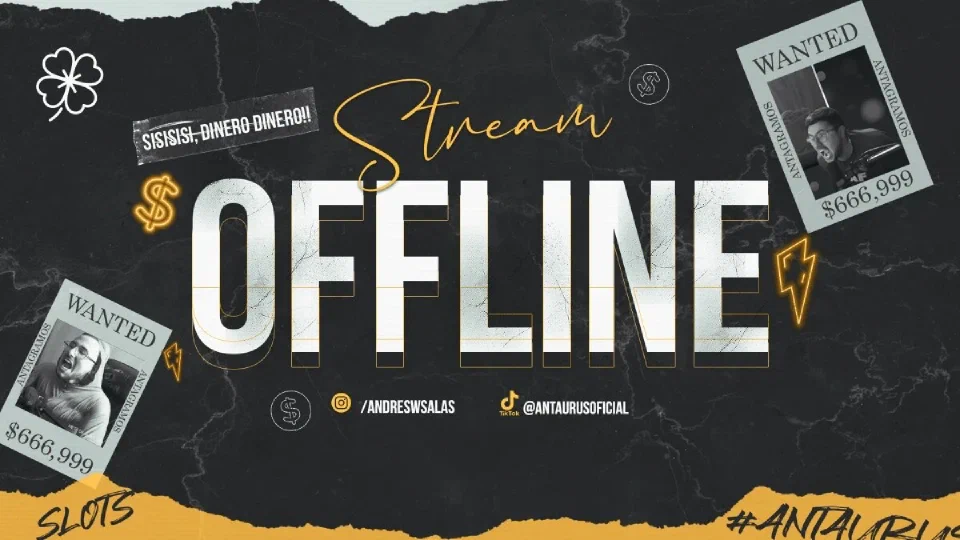 Banner offline del canal de Kick de Antaurus con la palabra SLOTS